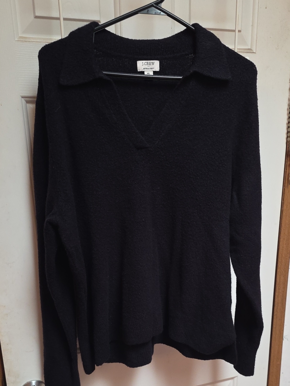 J. Crew Black V-Neck Extra Soft Wool Blend Sweater